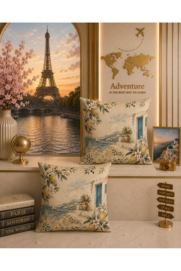 Mediterranean Lemon Patterned Gift Digital Printed 2-Piece Throw Pillow Cover