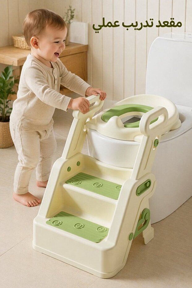 1 Plastic Potty Training Toilet Seat Ladder Step Stool Foldable Adjustable Height Soft Cushion Bathr