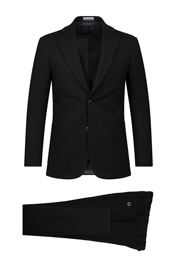 Black Slim Fit Mono Collar Suit