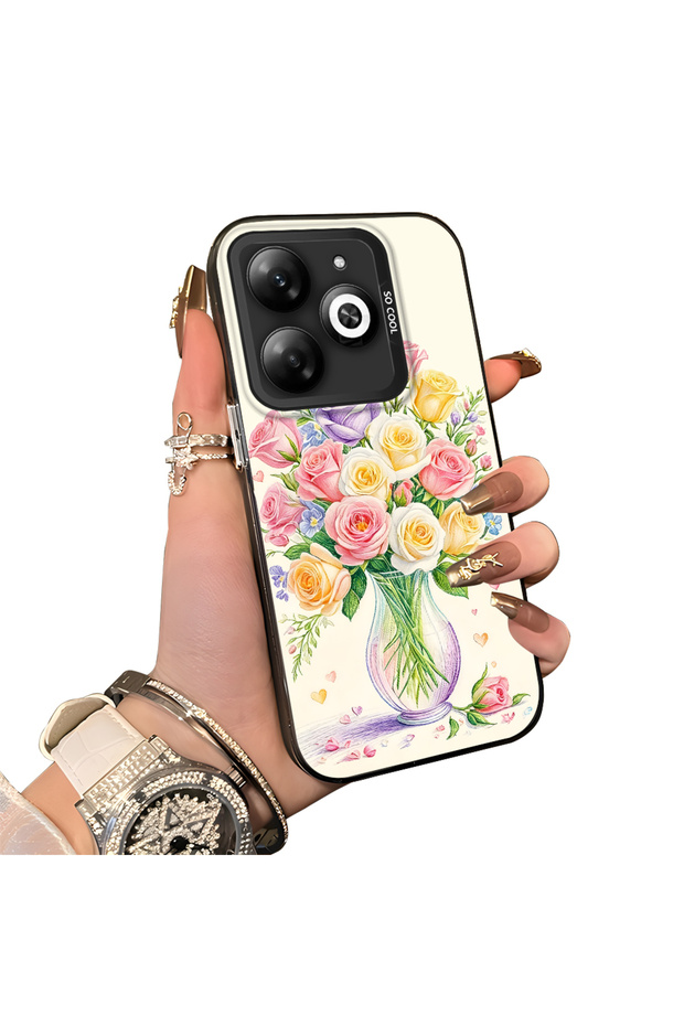 Tecno Spark 20 Compatible Silicone Edge Hard Back Case Couple Phone Case with Floral Pattern
