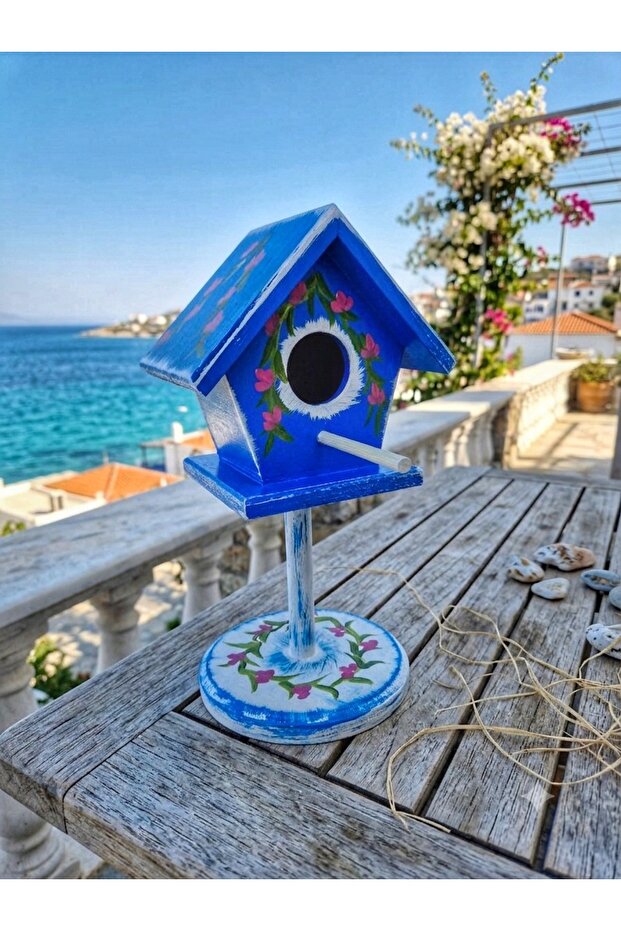 Hand-Painted, Free-Standing Wooden Birdhouse for Table/Coffee Table Top Decor, Garden Balcony Decor