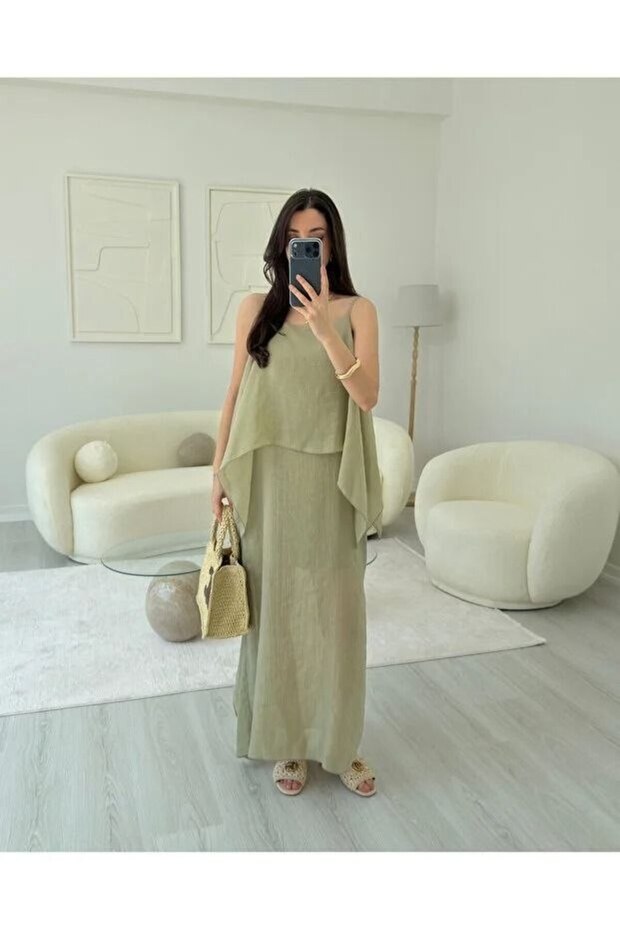 Cape Tensel Fabric Strap Dress