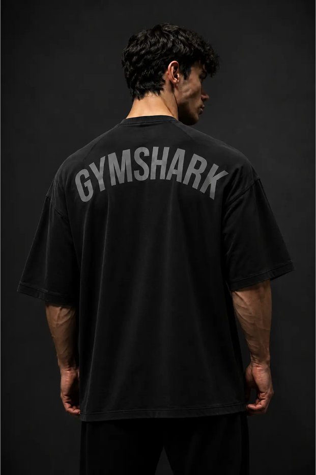 Shark+ Oversized Men's Short Sleeve T-Shirt – Relaxed Fit, Soft-Textured Sports Gym Top