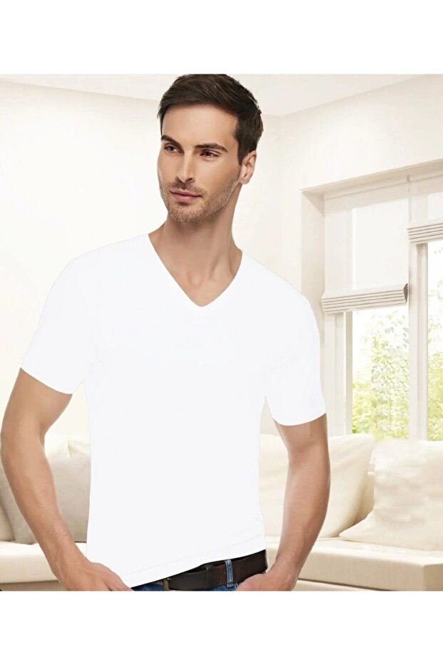 1303 Men's Elastane V-Neck Short Sleeve T-Shirt 6 Pieces