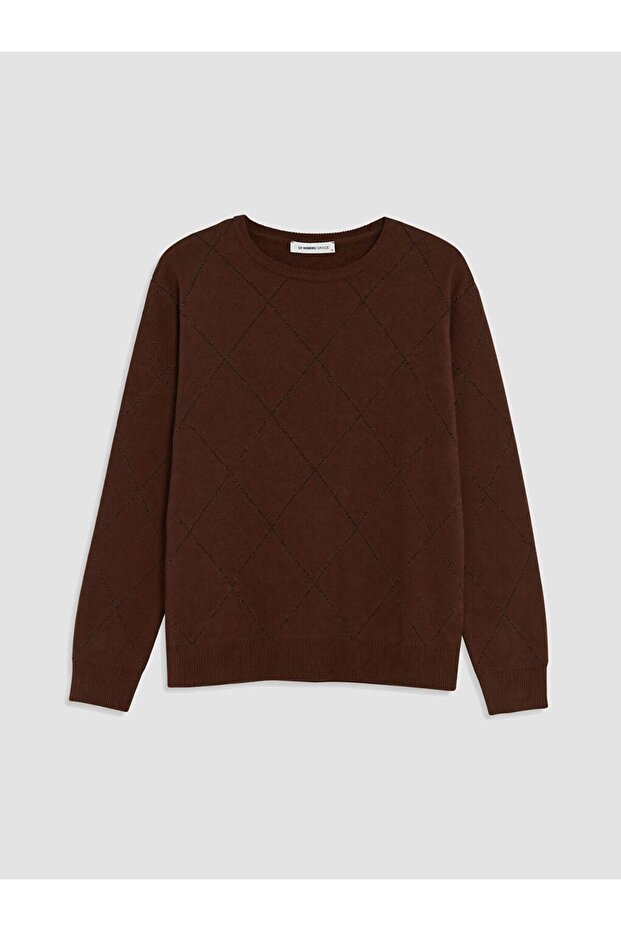 Lcw Grace Brown Crew Neck Diamond Pattern Women's Knitwear Sweater