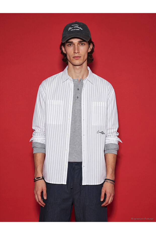 Peak New Season Relax Fit Striped Embroidered Men's Shirt