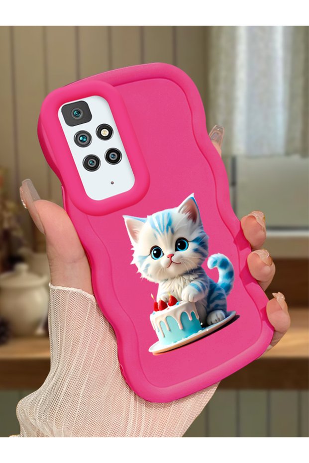 Redmi 10 2022 Compatible Case Camera Protector Red Silicone Couple Phone Case Cat Pattern