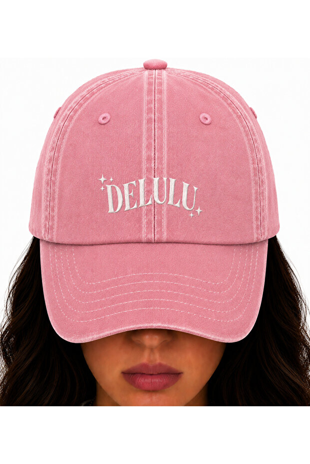 Delulu White Embroidered Hat, Dreamer Vintage Washed Baseball Cap (Delusional Embroidered Hat)