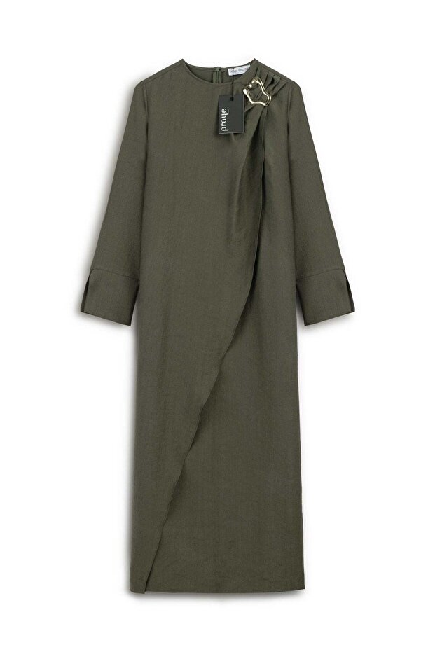 Buckle Tencel Dress Khaki