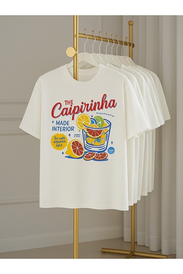 Caipirinha Printed White Oversize Unisex T-Shirt Basic Comfortable Fit Daily Tshirt