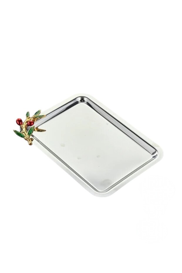 Elegante Noir, Bacche Rosso Kulp Patterned Chrome Presentation Promise Engagement Tray, 22X16Cm