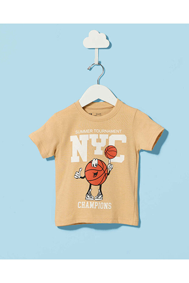 Infant Boys Tan Printed Basic T-shirt