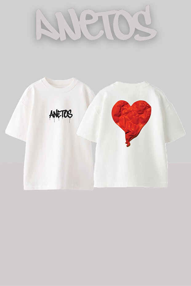 808S Heartbreak Design Printed Unisex Oversize White Tshirt