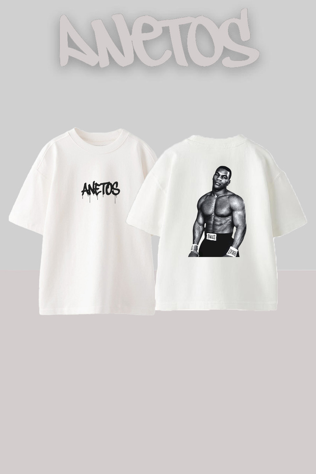 Mike Tyson Design Printed Unisex Oversize White Tshirt