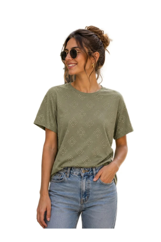 Short Sleeve Stone Printed Women's T-Shirt