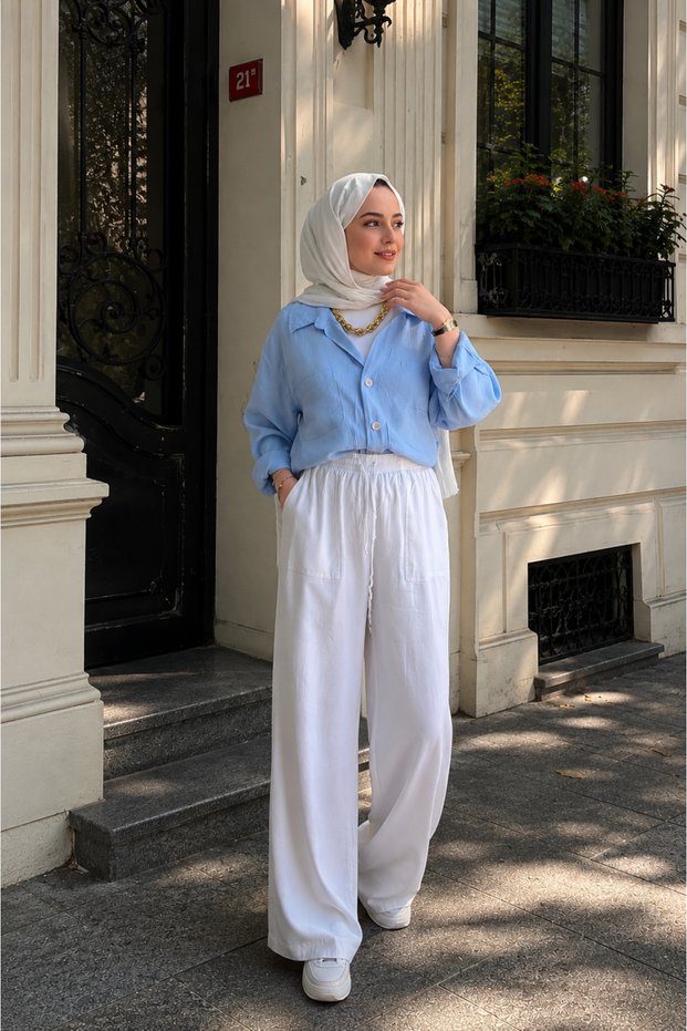 Bella Pocket Detailed Linen Trousers Yrn-3