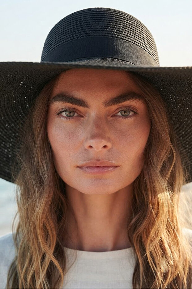 Extra Wide Straw Hat with Black Ribbon Detail | Hsr2614-3