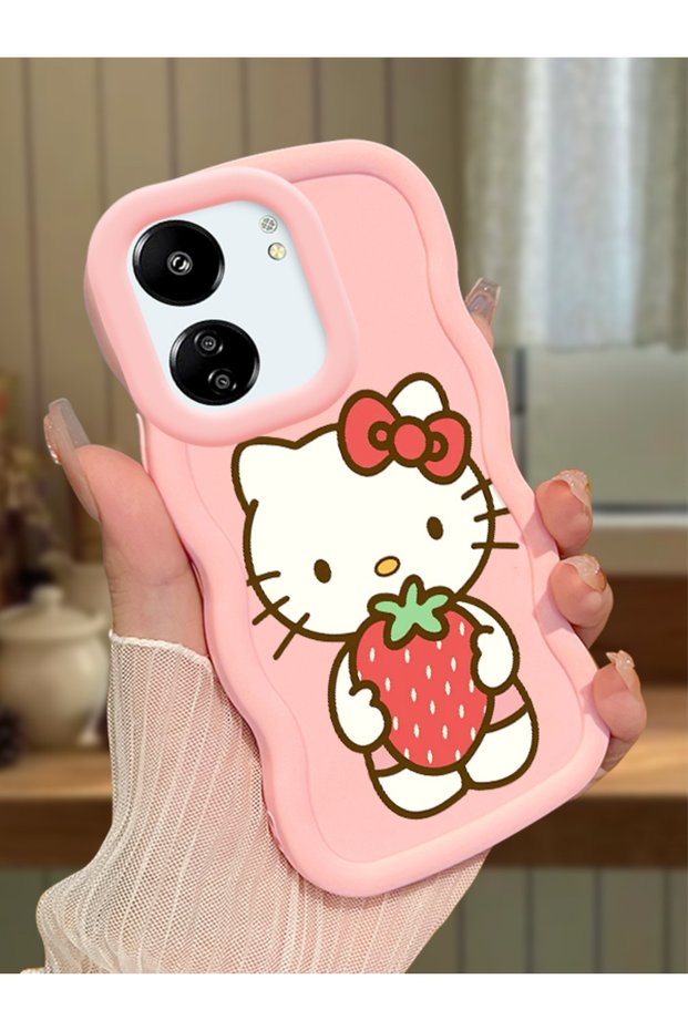 Redmi 13C Compatible Case Camera Protector Pink Silicone Couple Phone Case Kitty Pattern