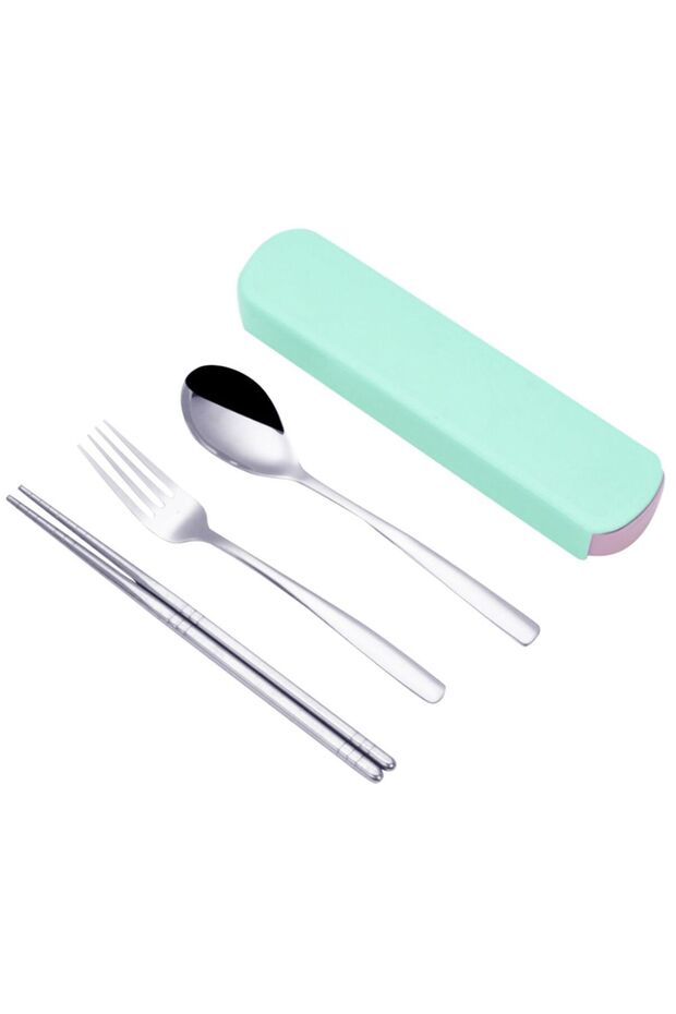 - Spoon, Fork & Chopsticks Set - Green