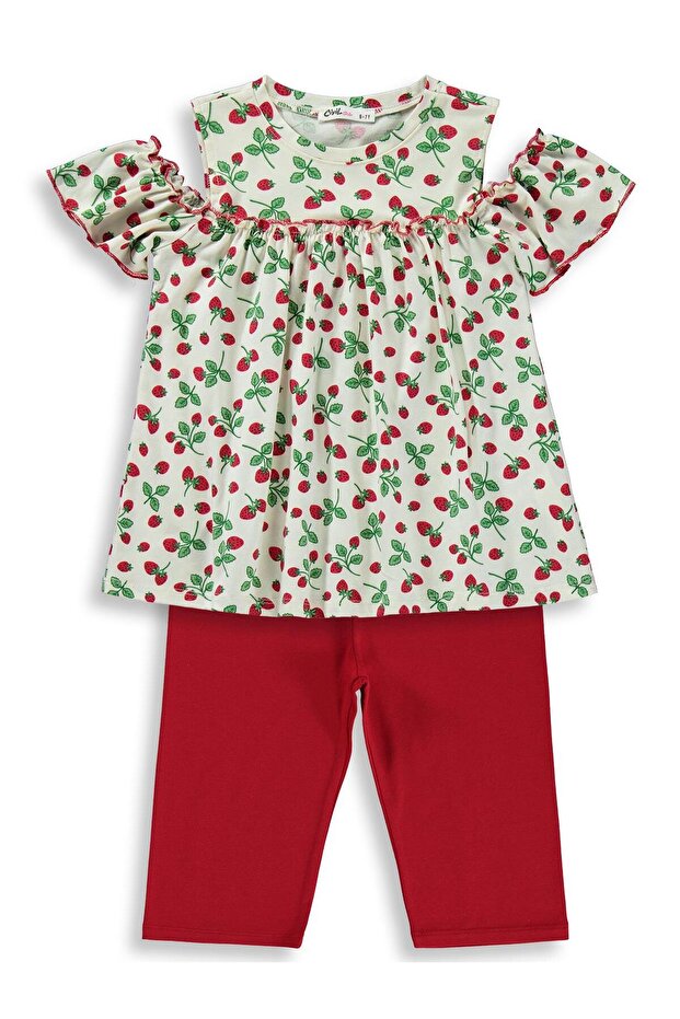 Strawberry Patterned Set for 6-9 Years - Ecru