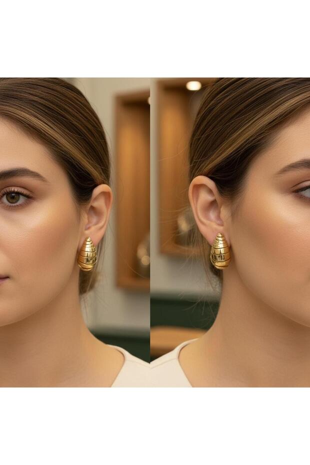 Sea Shell Figured Gold Color Stainless Steel Screw Earrings 3.5 cm