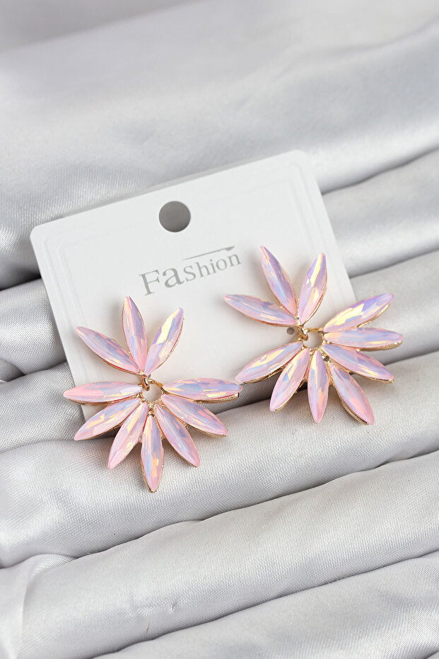 Pink Color Crystal Stone Lotus Model Women's Earrings -