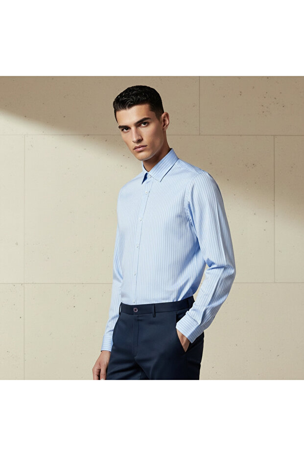 Men Regular Fit Collared Striped Long Sleeve Shirt