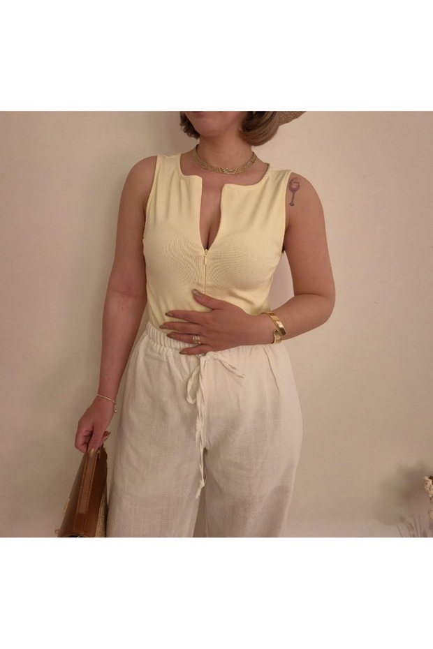 Çift Fermuarlı Askılı Body