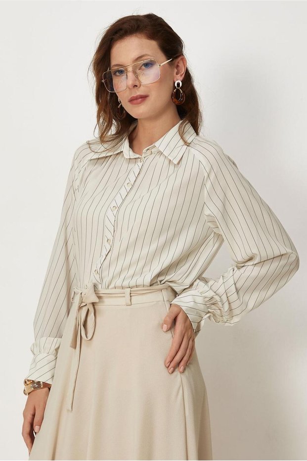 Shirt Collar Satin Blouse 46849