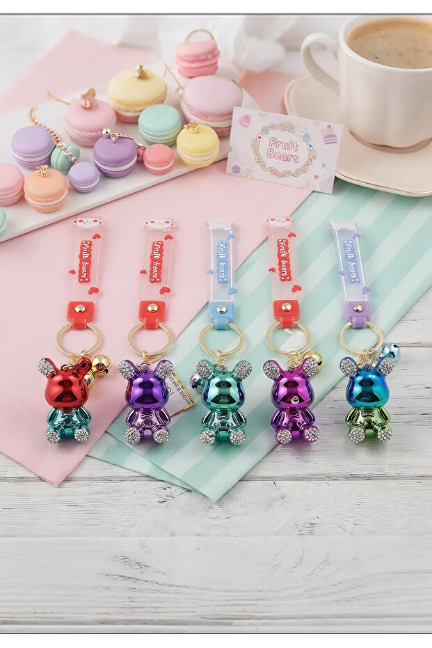Fruit Bears Teddy Bear Silicone Keychain, Bag & Car Accessory with Stones, Shiny, Sweet Cute Figure Candy Bear 1-Piece Stylish Gift
