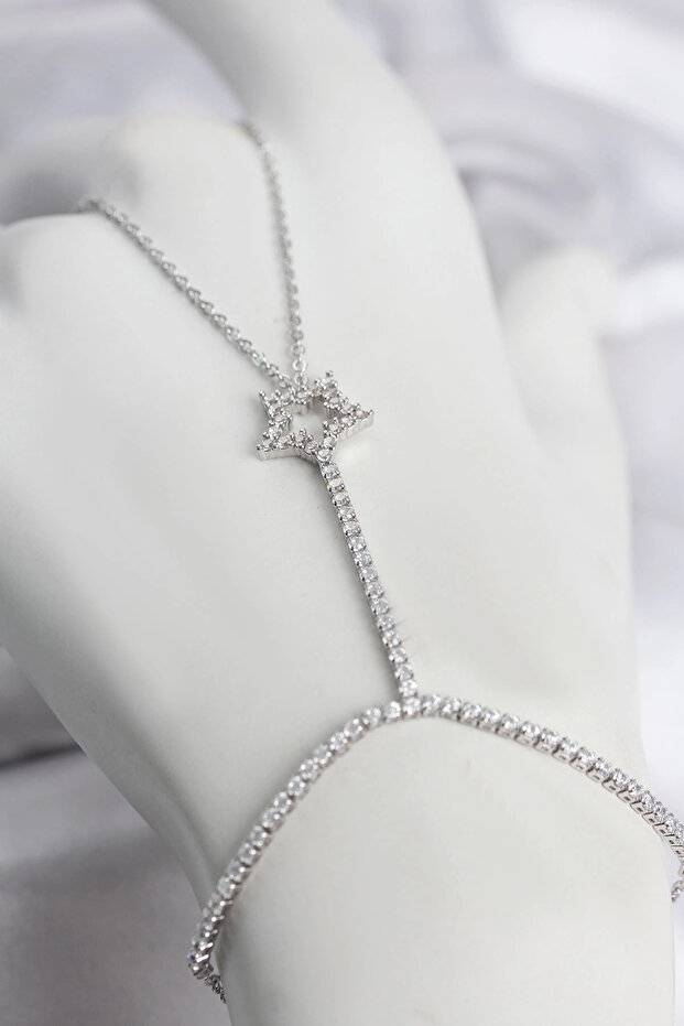 Silver Color Brass Zircon Stone Star Model Şahmeran