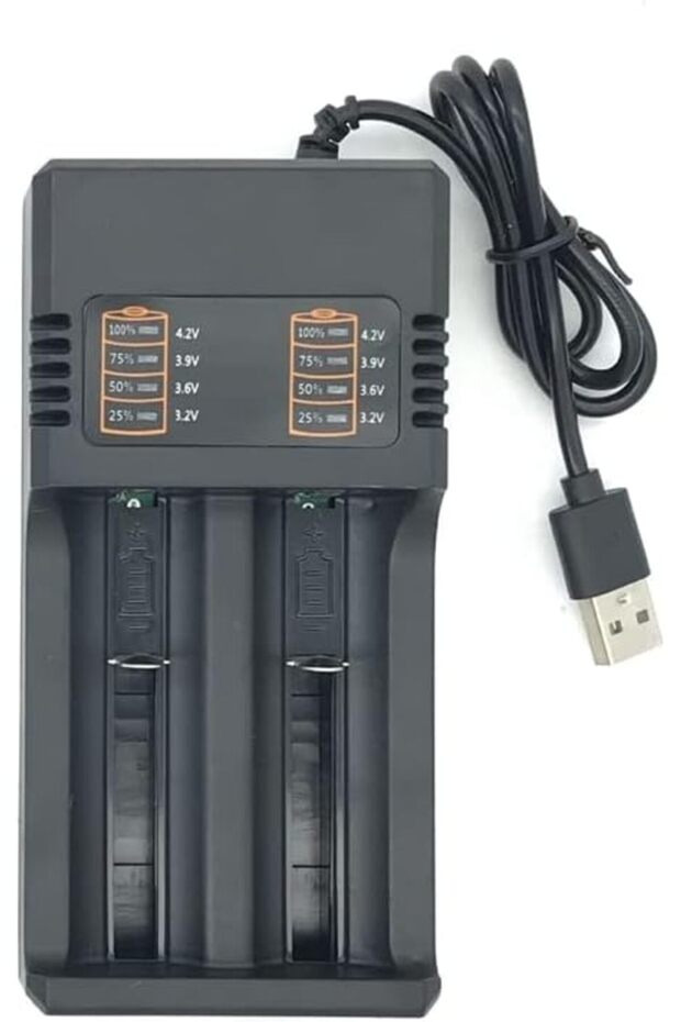 Universal Smart Lithium Battery Charger with 2 Slots, 4.2V Output, USB Powered