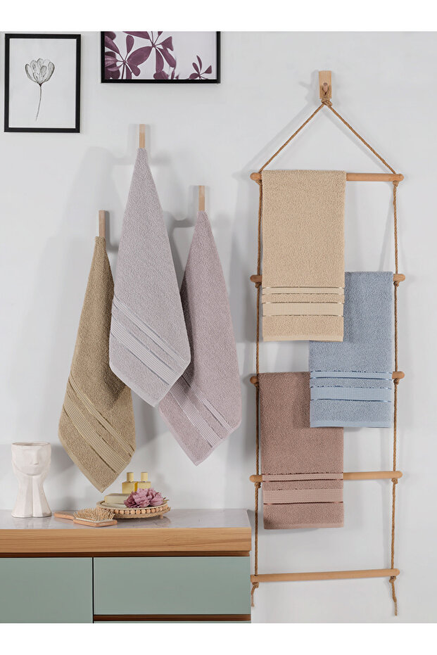 Cotton 6-Piece Hand and Face Towel Set 50X85 cm Daily and Dowry Use Soft Textured Absorbent
