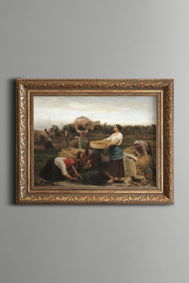 Women Harvesting in the Field - Vintage Patterned Painting - Thick Model