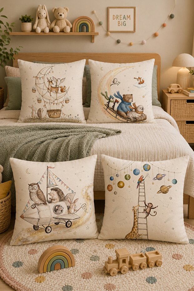 Flying Adventurers Animals Patterned 4-Piece Children's and Baby Pillowcase Set