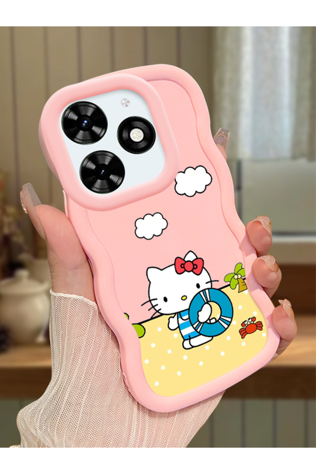 Tecno Spark 20 Compatible Case Camera Protector Pink Silicone Couple Phone Case Kitty Pattern