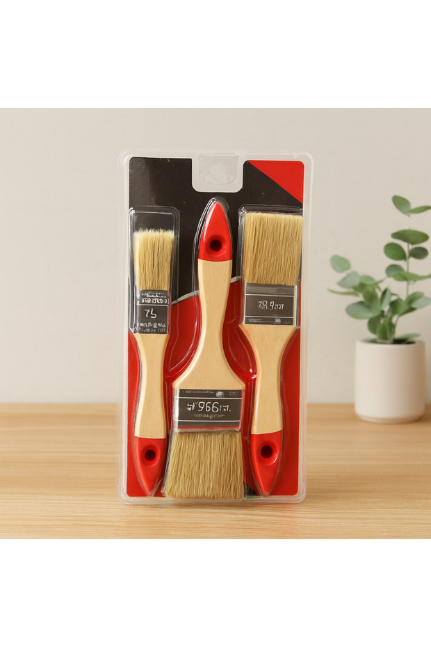 3-Piece Paint Brush Set with Wooden Handles 25/38/51 mm