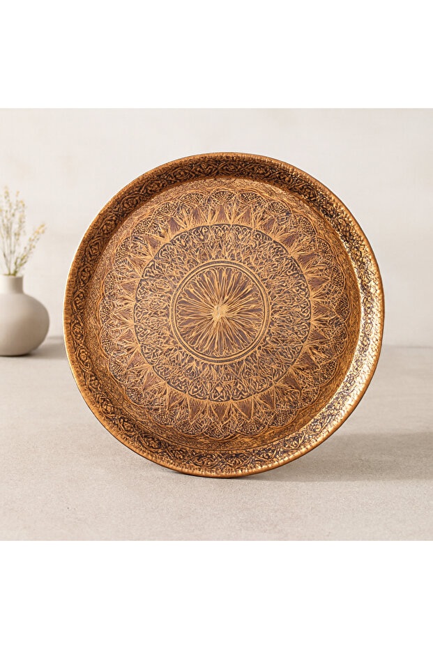 Round Antique Gilded Plastic Tray - Yellow/Silver/Copper