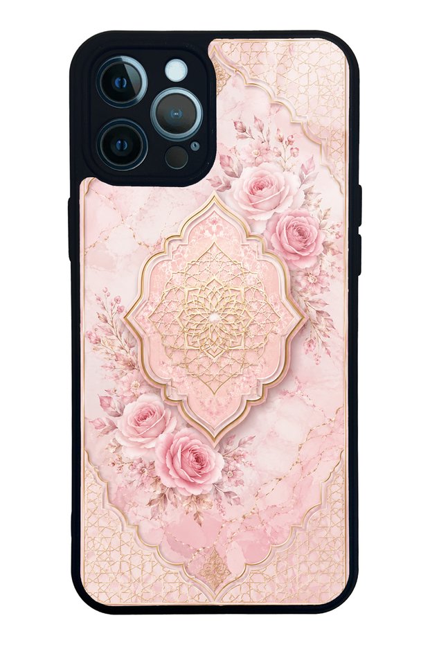 iPhone 12 Pro Max Glossy Phone Case with Blush Ottoman Rose Design