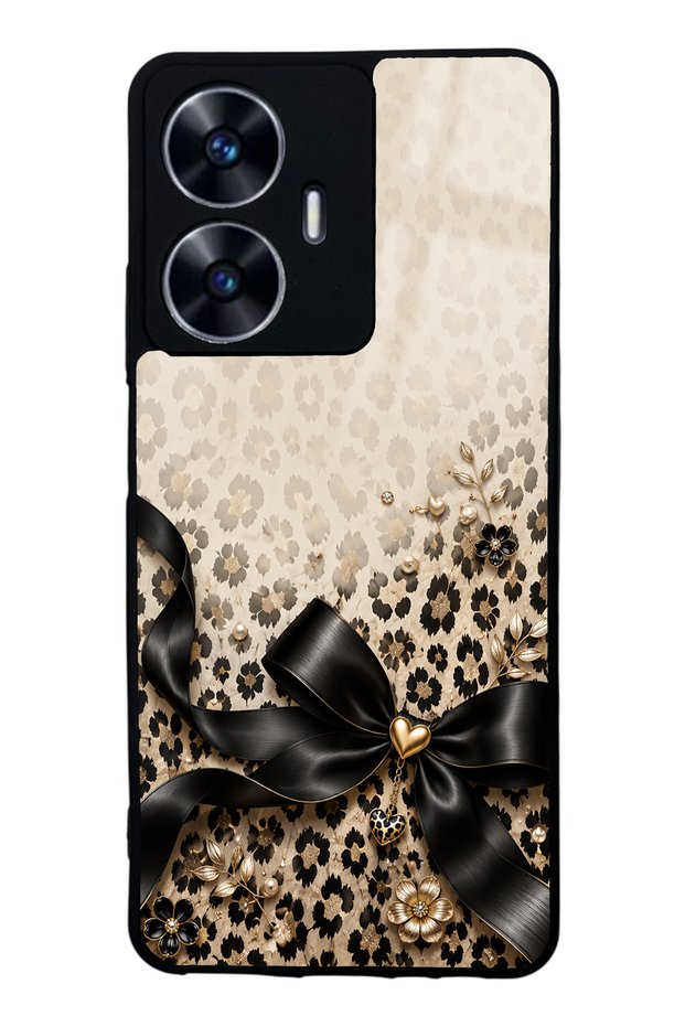 Realme C55 Golden Leopard Bow Design Glossy Phone Case
