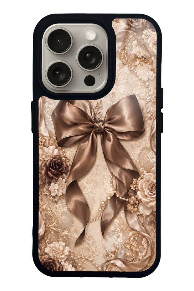 iPhone 15 Pro Glossy Phone Case with Bronze Pearl Design