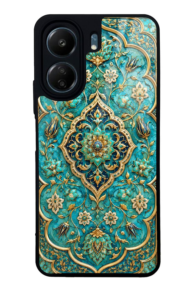 Xiaomi Redmi 13C Glossy Phone Case with Turquoise Ottoman Jewel Design