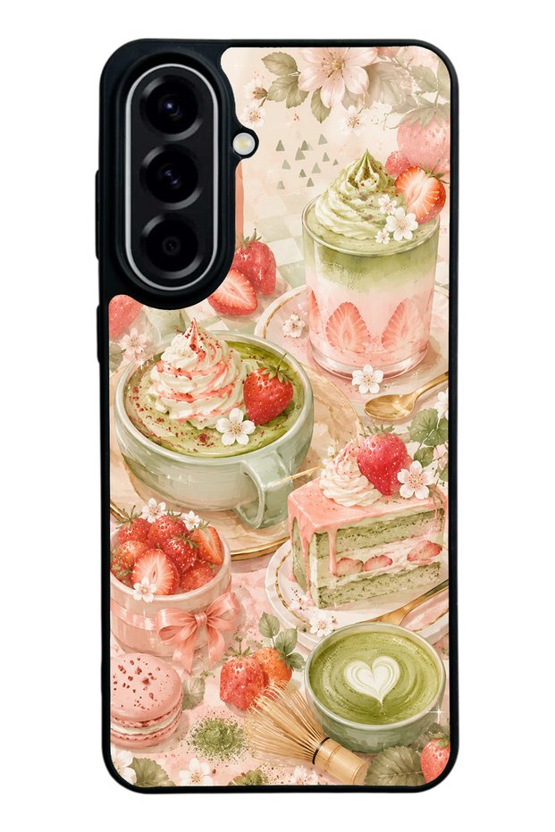 Samsung A57 Blush Matcha Garden Design Glossy Phone Case