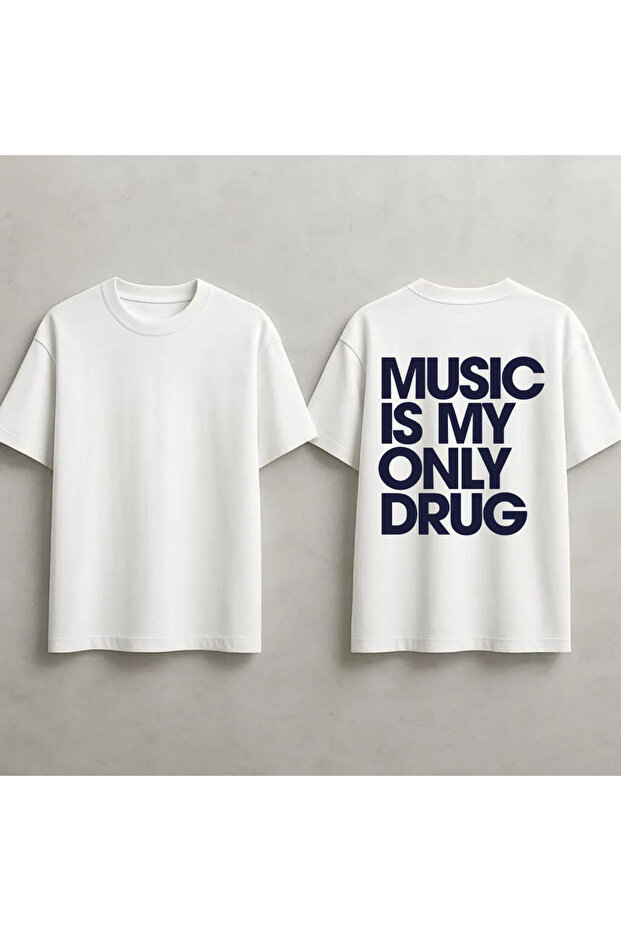 Music Is My Drug Printed Unisex 100% Cotton Oversize T-Shirt
