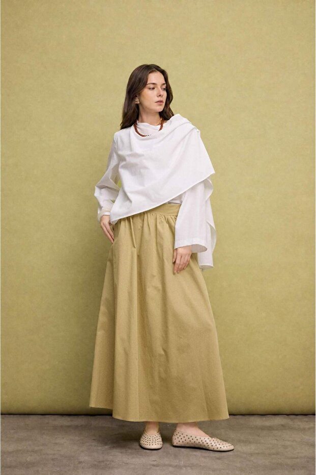 100% Cotton A-Line Poplin Maxi Skirt I0907Ax26Au