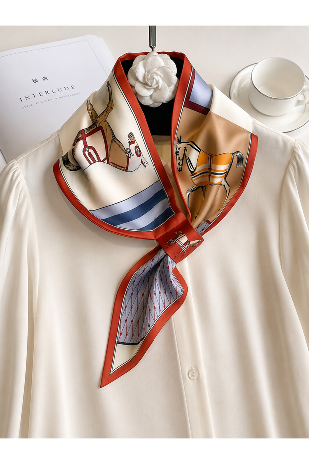 Premium Horse Patterned Tie Scarf Satin Collar Scarf |   Women's Neck Scarf Hair and Bag Accessory |   Silky Textured