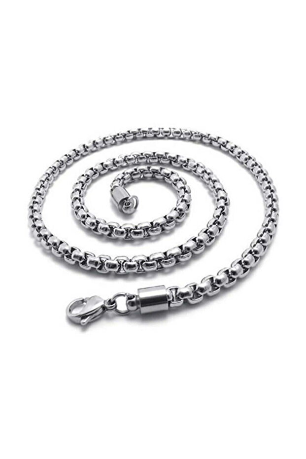 Silver Color Interlocking Albanian Elevator Unisex Men's Steel Necklace - 2672