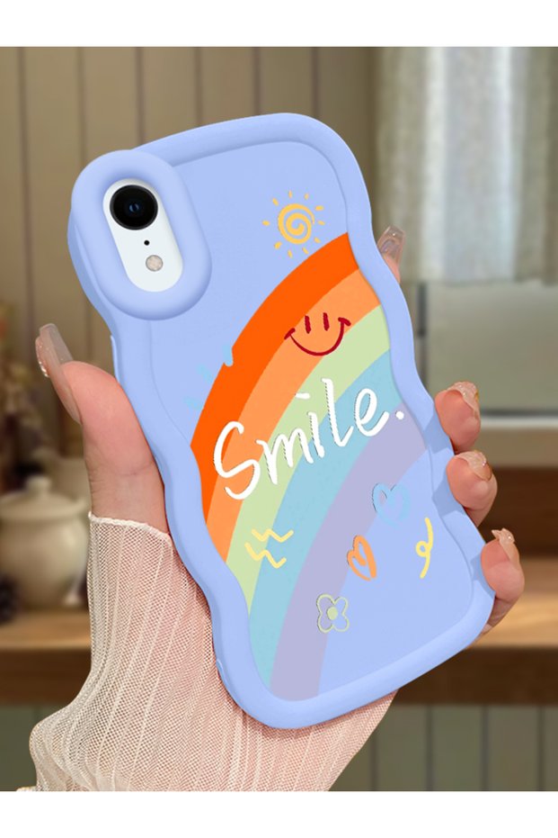 حافظة متوافقة مع هاتف iPhone XR، حافظة حماية للكاميرا من السيليكون الأزرق، حافظة هاتف بنمط قوس قزح