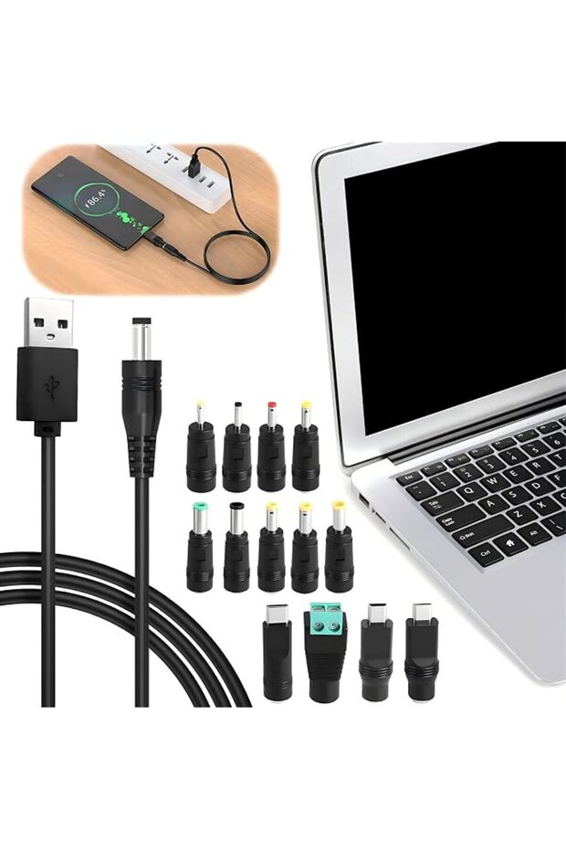 5V USB to DC Charging Cable, DC 5.5 x 2.1mm with 13 Connectors, Universal Power Cord for Toys, Watches, Phones,