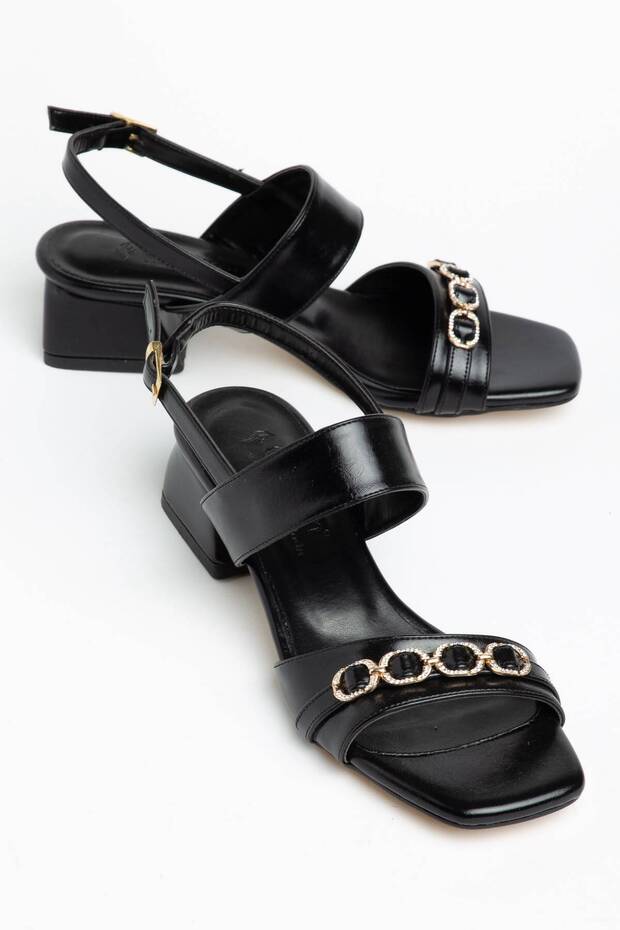  Women's Everyday Wear Sandals with Thick Heels, Elegant Gold Detailed Accessories